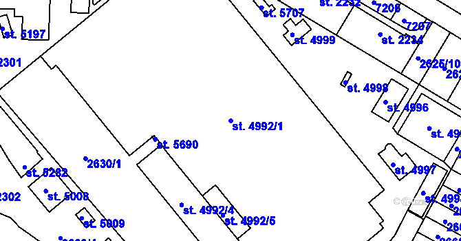 Parcela st. 4992/1 v KÚ Žatec, Katastrální mapa