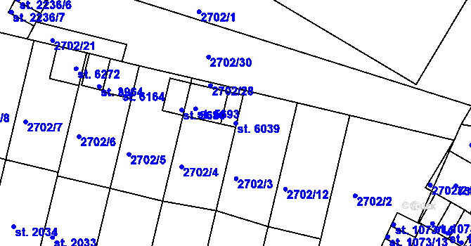 Parcela st. 6039 v KÚ Žatec, Katastrální mapa