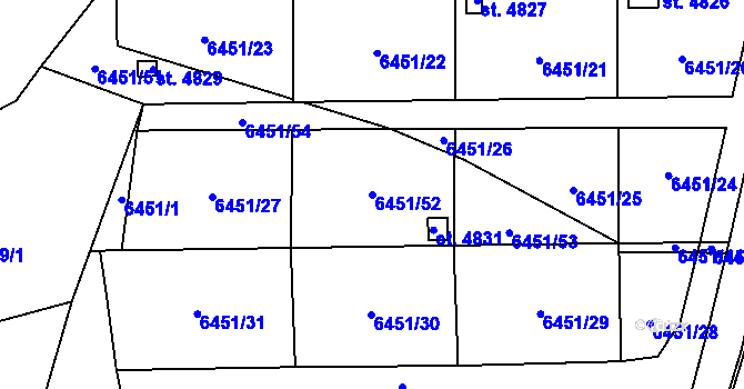 Parcela st. 6451/52 v KÚ Žatec, Katastrální mapa