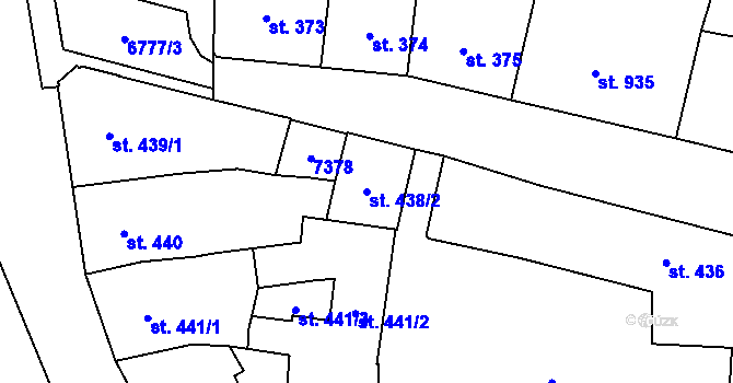 Parcela st. 438/2 v KÚ Žatec, Katastrální mapa