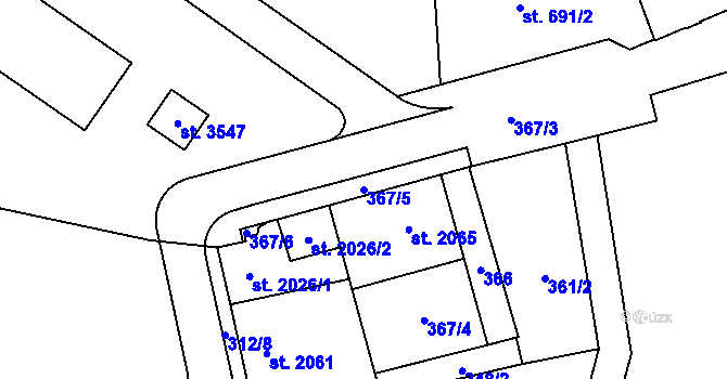 Parcela st. 367/5 v KÚ Žatec, Katastrální mapa