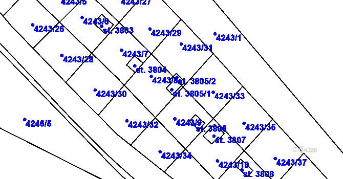 Parcela st. 3805/1 v KÚ Žatec, Katastrální mapa