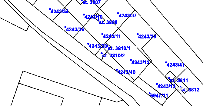 Parcela st. 3810/2 v KÚ Žatec, Katastrální mapa