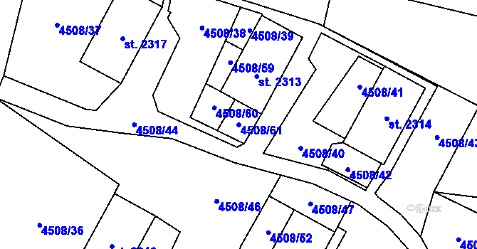 Parcela st. 4508/61 v KÚ Žatec, Katastrální mapa