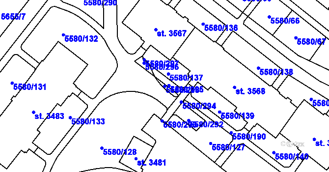 Parcela st. 5580/298 v KÚ Žatec, Katastrální mapa