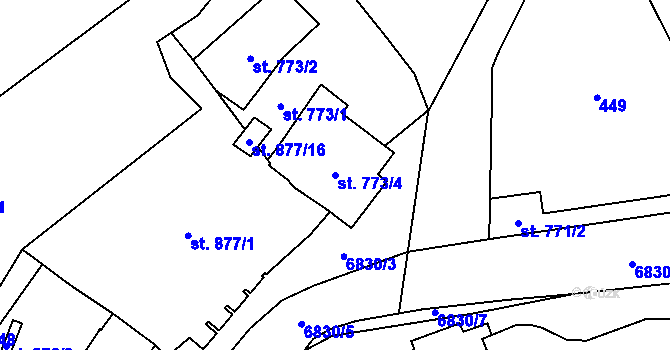 Parcela st. 773/4 v KÚ Žatec, Katastrální mapa