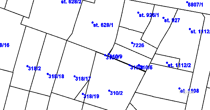 Parcela st. 310/7 v KÚ Žatec, Katastrální mapa