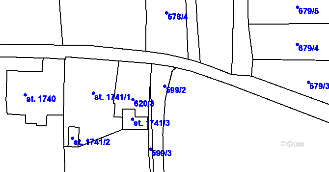 Parcela st. 599/2 v KÚ Žatec, Katastrální mapa