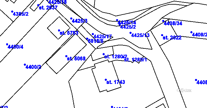 Parcela st. 1280/2 v KÚ Žatec, Katastrální mapa
