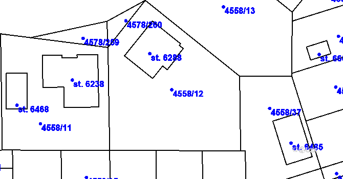 Parcela st. 4558/12 v KÚ Žatec, Katastrální mapa