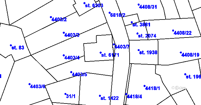 Parcela st. 6171 v KÚ Žatec, Katastrální mapa