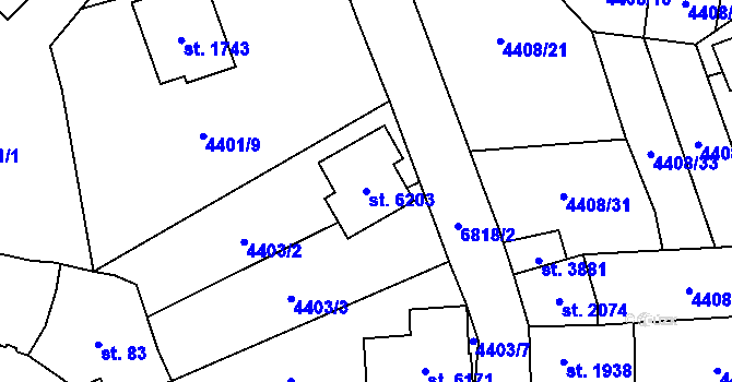 Parcela st. 6203 v KÚ Žatec, Katastrální mapa