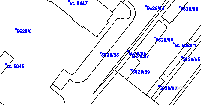 Parcela st. 5628/93 v KÚ Žatec, Katastrální mapa