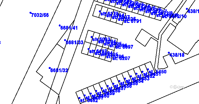 Parcela st. 6205 v KÚ Žatec, Katastrální mapa