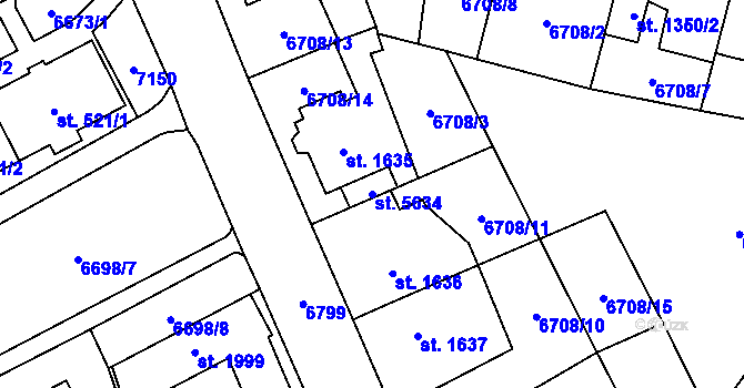 Parcela st. 5634 v KÚ Žatec, Katastrální mapa