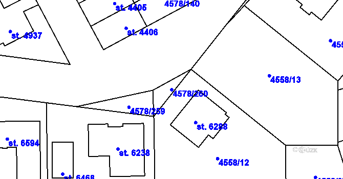 Parcela st. 4578/260 v KÚ Žatec, Katastrální mapa