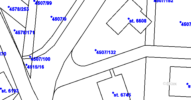 Parcela st. 4507/132 v KÚ Žatec, Katastrální mapa