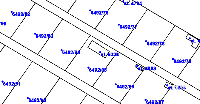 Parcela st. 6334 v KÚ Žatec, Katastrální mapa