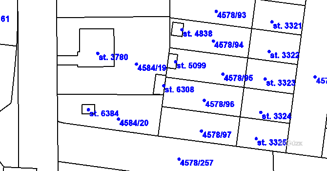 Parcela st. 6308 v KÚ Žatec, Katastrální mapa