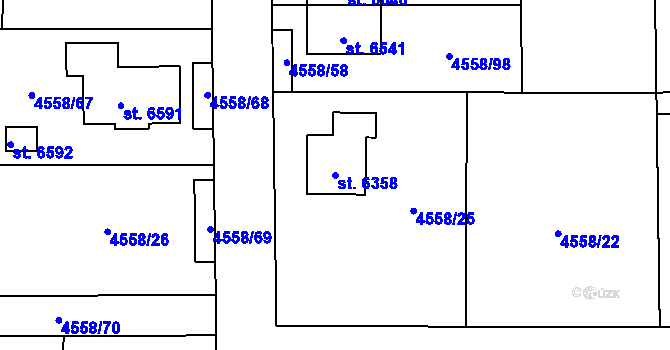 Parcela st. 6358 v KÚ Žatec, Katastrální mapa