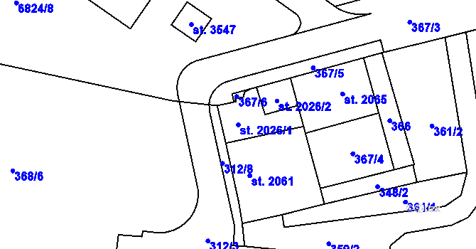 Parcela st. 2026/1 v KÚ Žatec, Katastrální mapa
