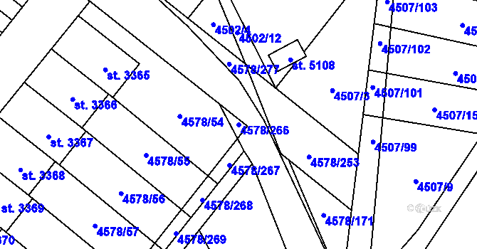 Parcela st. 4578/266 v KÚ Žatec, Katastrální mapa