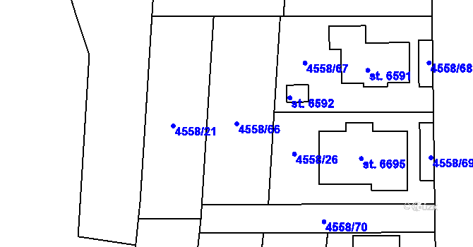 Parcela st. 4558/66 v KÚ Žatec, Katastrální mapa
