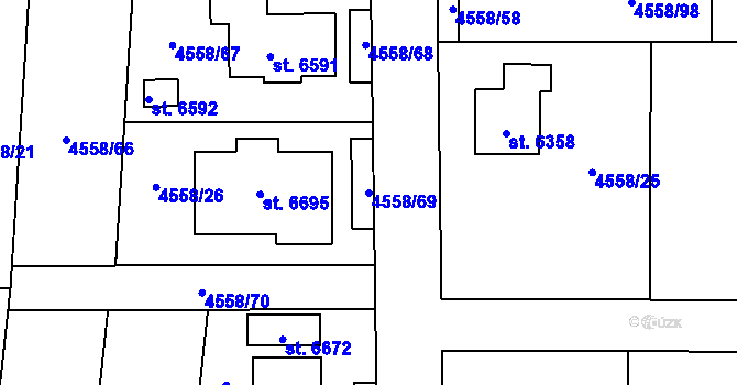 Parcela st. 4558/69 v KÚ Žatec, Katastrální mapa