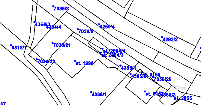 Parcela st. 2864/3 v KÚ Žatec, Katastrální mapa