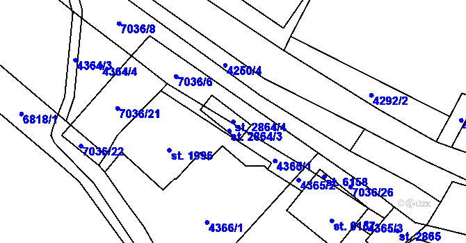 Parcela st. 2864/4 v KÚ Žatec, Katastrální mapa