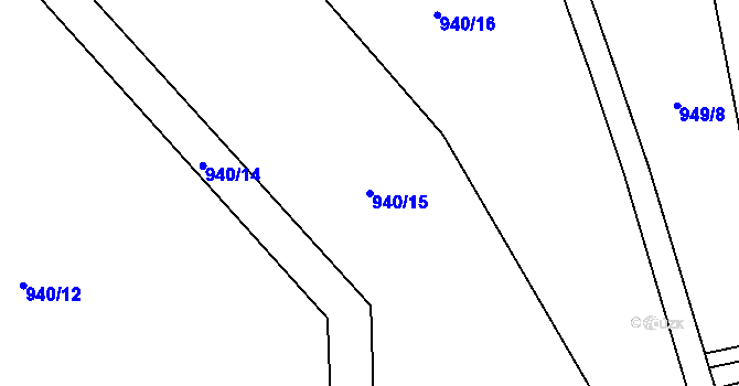 Parcela st. 940/15 v KÚ Žatec, Katastrální mapa