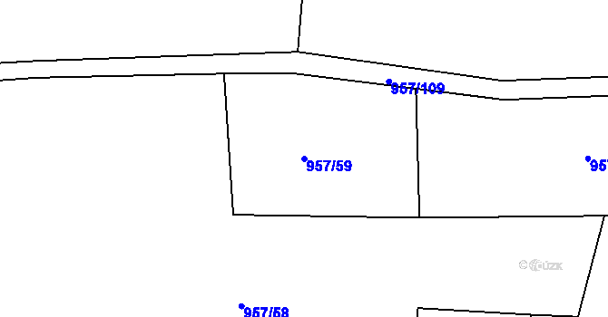 Parcela st. 957/59 v KÚ Žatec, Katastrální mapa