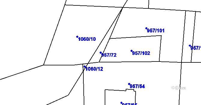 Parcela st. 957/72 v KÚ Žatec, Katastrální mapa
