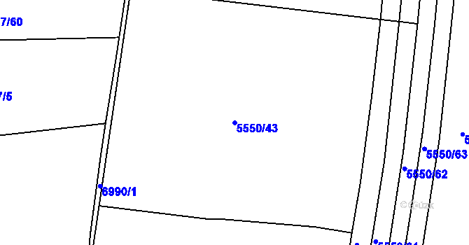 Parcela st. 5550/43 v KÚ Žatec, Katastrální mapa