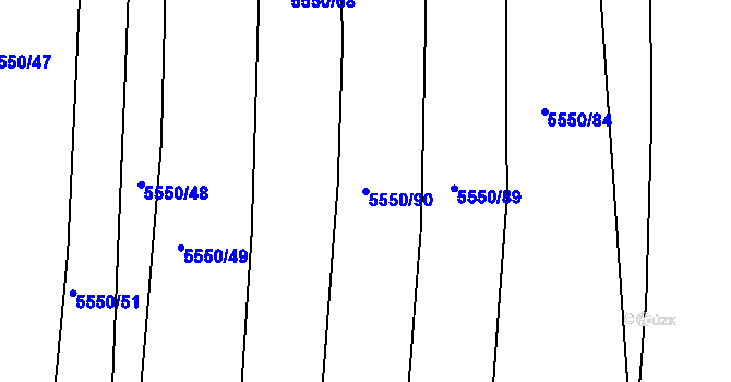 Parcela st. 5550/90 v KÚ Žatec, Katastrální mapa