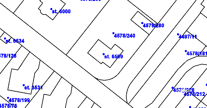 Parcela st. 6509 v KÚ Žatec, Katastrální mapa