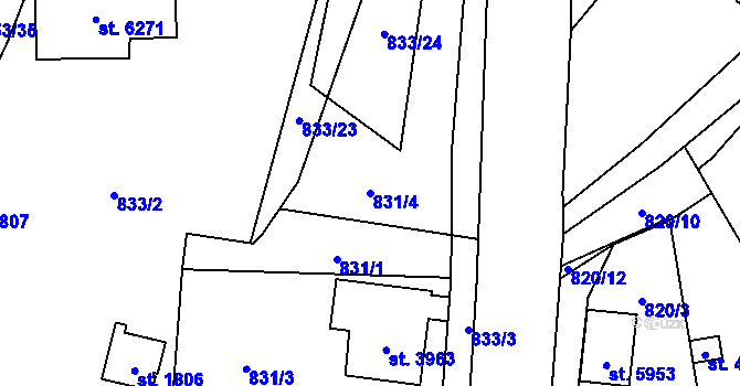 Parcela st. 831/4 v KÚ Žatec, Katastrální mapa
