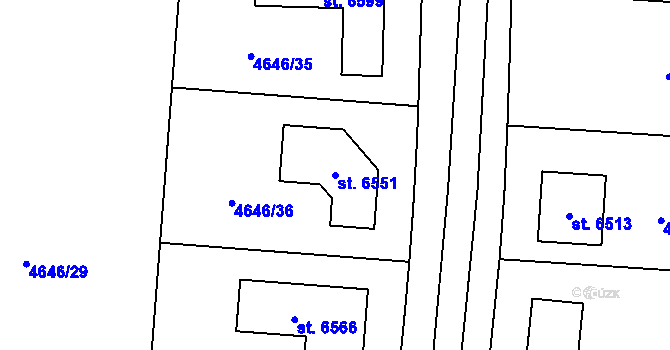Parcela st. 6551 v KÚ Žatec, Katastrální mapa