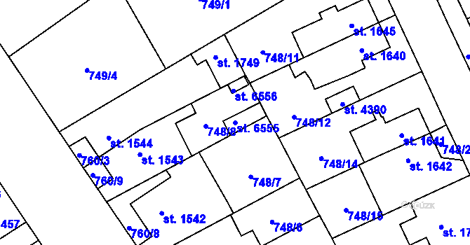 Parcela st. 6555 v KÚ Žatec, Katastrální mapa
