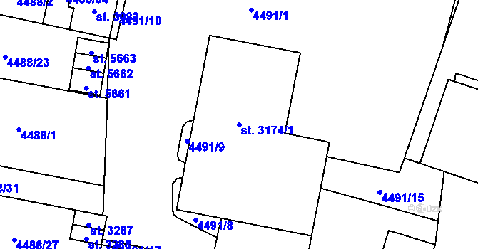 Parcela st. 3174/1 v KÚ Žatec, Katastrální mapa