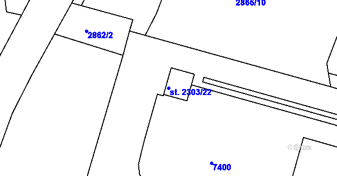 Parcela st. 2303/22 v KÚ Žatec, Katastrální mapa