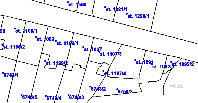 Parcela st. 1107/3 v KÚ Žatec, Katastrální mapa