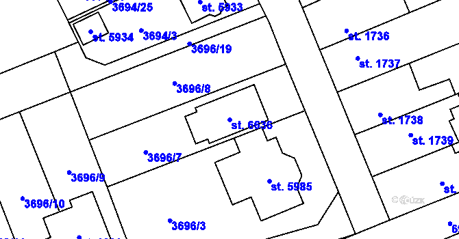 Parcela st. 6636 v KÚ Žatec, Katastrální mapa