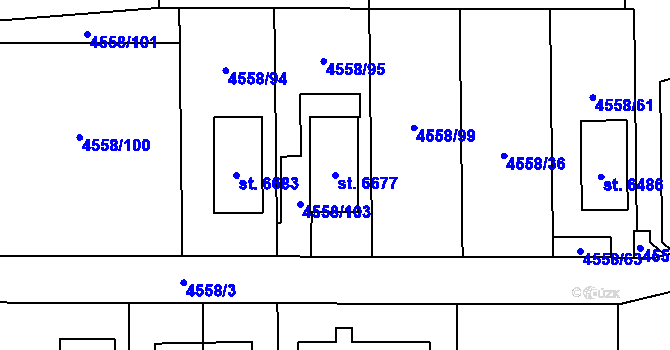 Parcela st. 6677 v KÚ Žatec, Katastrální mapa
