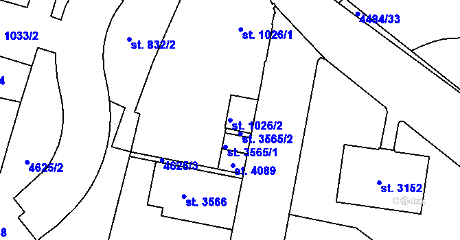 Parcela st. 1026/2 v KÚ Žatec, Katastrální mapa