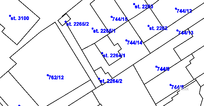 Parcela st. 2264/1 v KÚ Žatec, Katastrální mapa