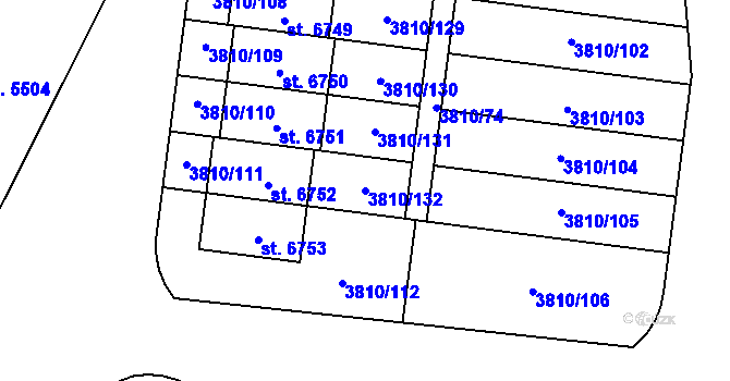 Parcela st. 3810/132 v KÚ Žatec, Katastrální mapa