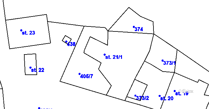 Parcela st. 21/1 v KÚ Velichov u Žatce, Katastrální mapa