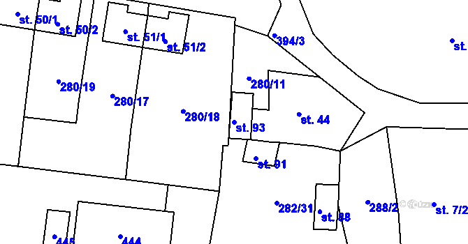 Parcela st. 93 v KÚ Velichov u Žatce, Katastrální mapa