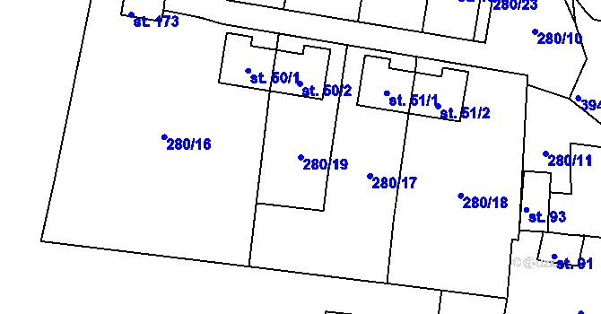 Parcela st. 280/19 v KÚ Velichov u Žatce, Katastrální mapa